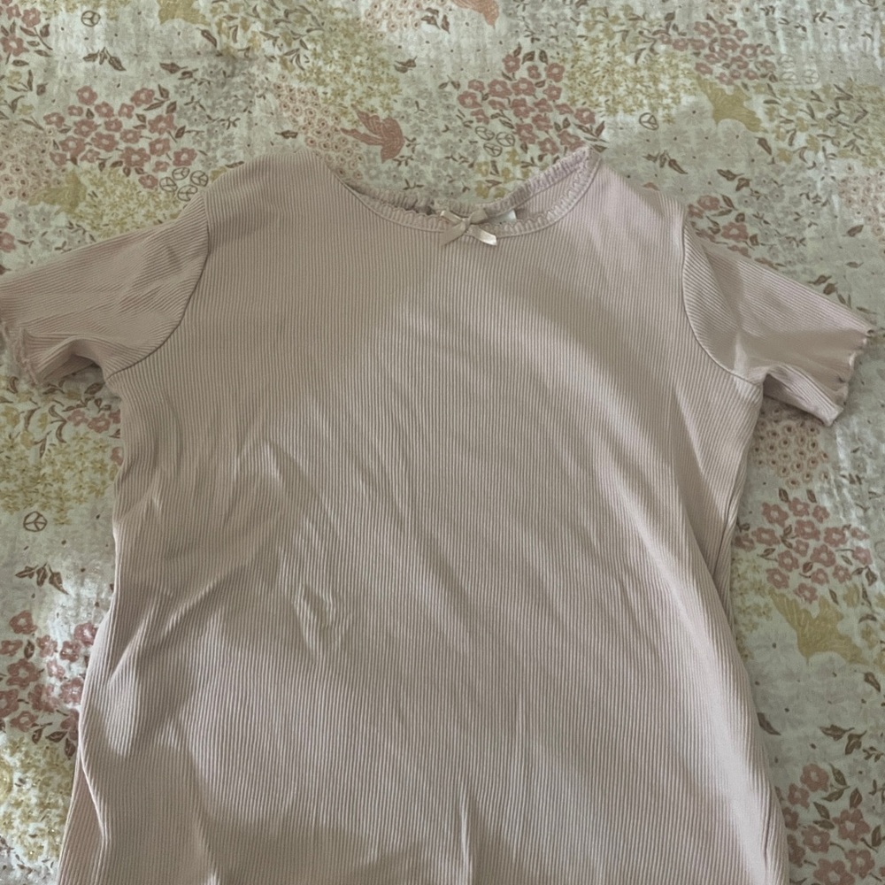 H&M Blush Ribbed Top with Bow Detail